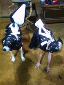 Carlee McCutcheon and Sketch — finalists in the Duct Tape and Trashbag costume competition!