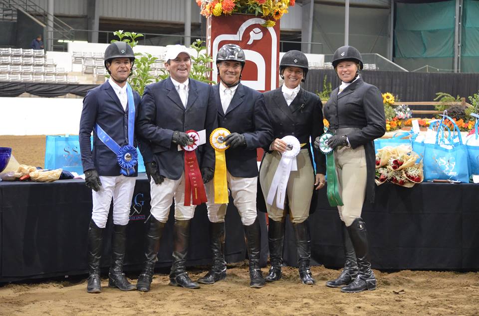 Peter Pletcher with Reserve Rider Will Roberts, 3rd Leading Rider Bob Brawley, 4th Leading Rider Jen Alfano, and 6th Leading Rider Liza Richardson