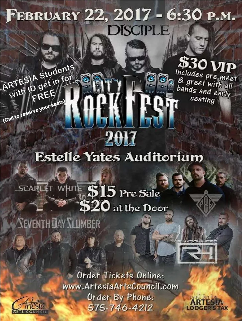We will move our services to the Auditorium for this free concert...just bring your student I.D. Disciple, Project 86, Seventh Day Slumber, Scarlet White, and Random Hero.