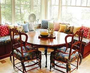 A comfortable custom kitchen banquette.