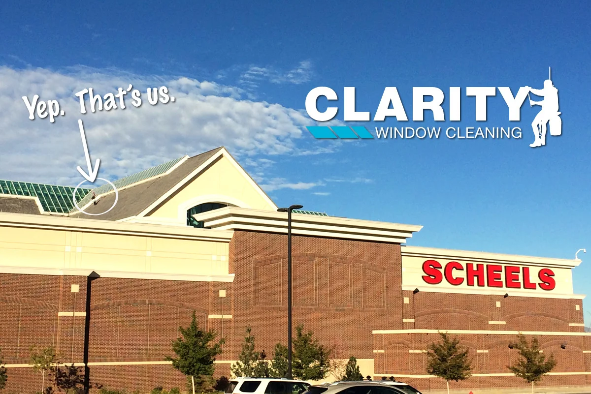 Cleaning the windows of hard to reach skylights on commercial building