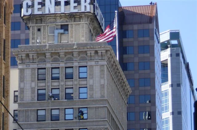 Cleaning windows of downtown SLC high rise building