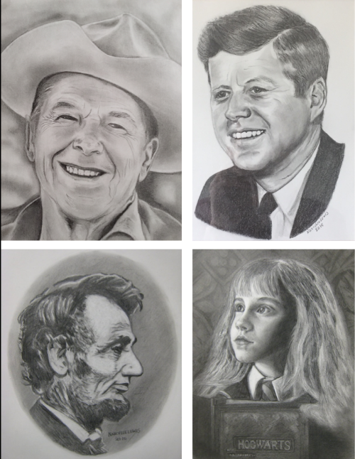 Four Portraits, pencil, by Nancy Lee