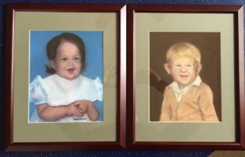 Two child portraits, soft pastel, by Nancy Lee
