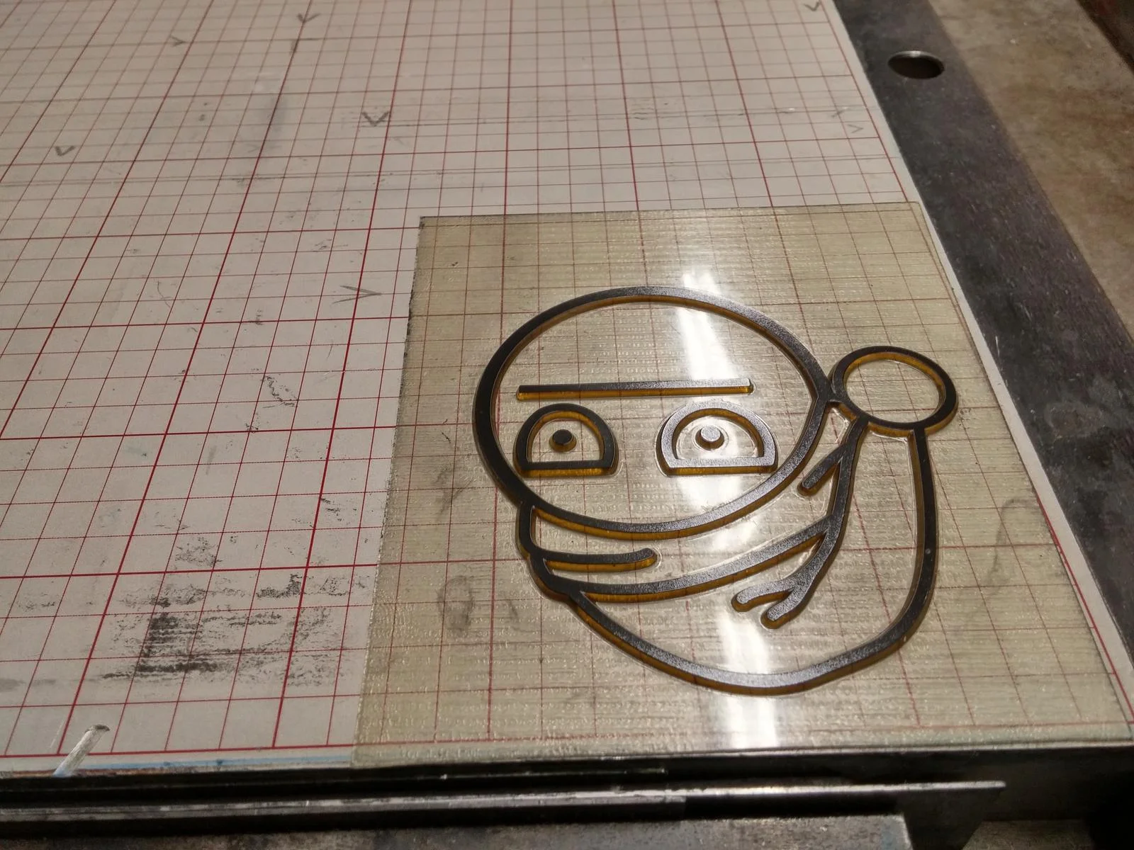 The first plate stuck to the base (with some ink on it)