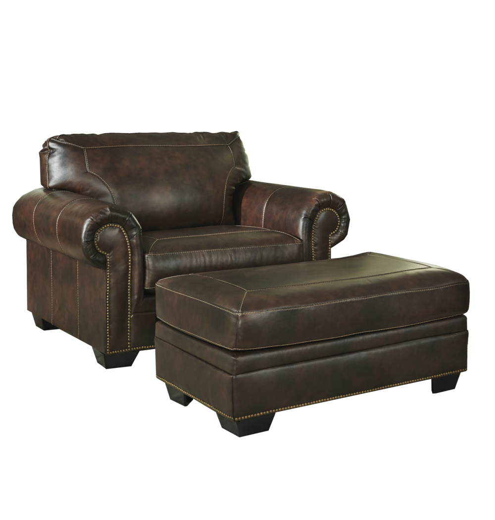 Leather Chair Half And Ottoman, Real Leather Chair