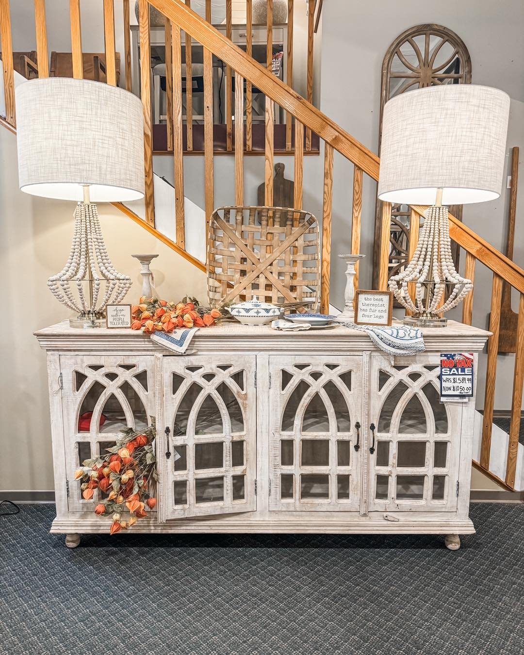 This gorgeous piece is ready for immediate delivery AND is apart of our Tax Free Sale 😍

Crafted with Mango Wood, this beautiful Whitewashed  Cathedral Design 4 Door Sideboard would make for the perfect addition in any home! 

Stop in today to make 