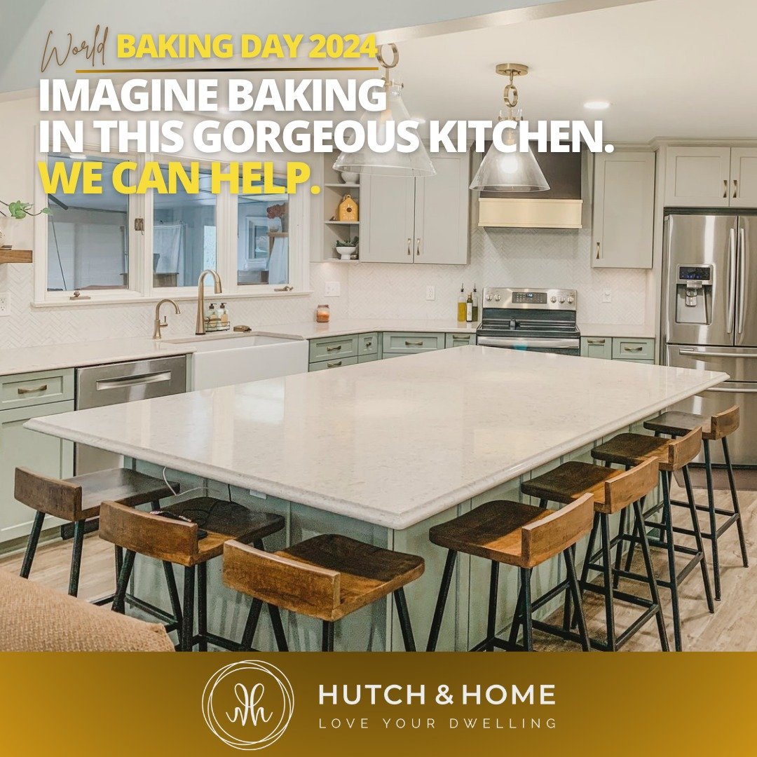 Today is World Baking Day 2024. Our H&amp;H design-build team has created some incredibly functional and aesthetically beautiful kitchens [and baths]. This spacious kitchen design, incorporating a massive island, has room for the whole Family to bake