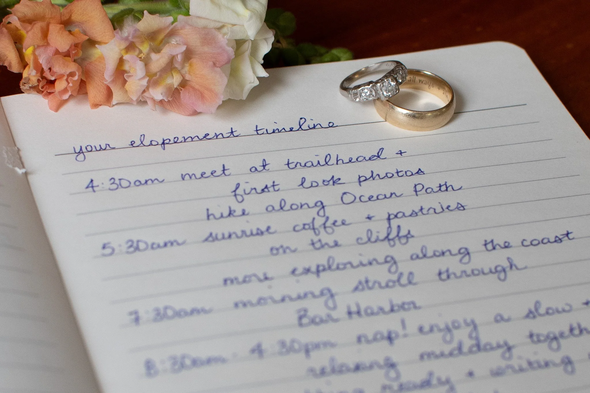 Sample Acadia Elopement Day Timelines