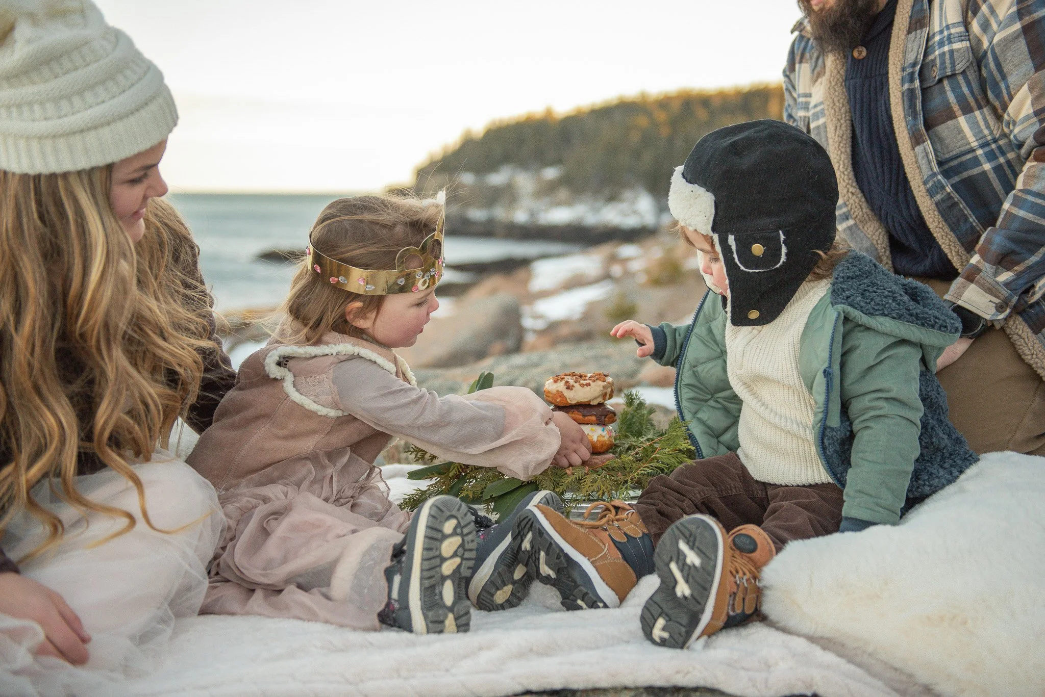 winter acadia elopement family picnic