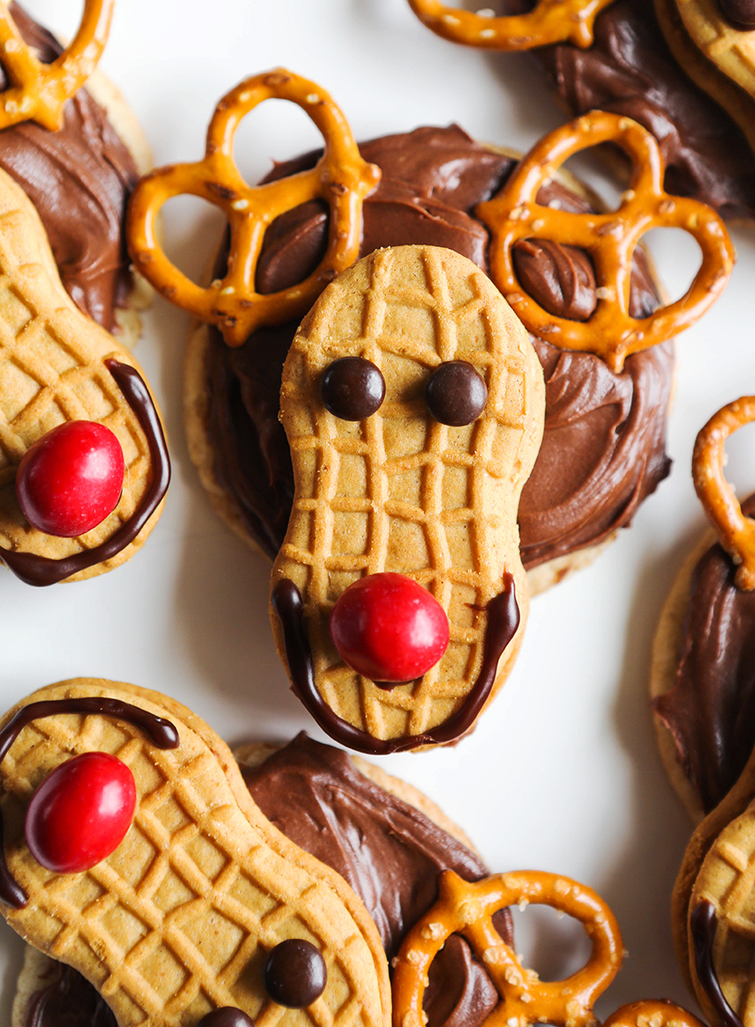 reindeer cookies with M&M's for noses