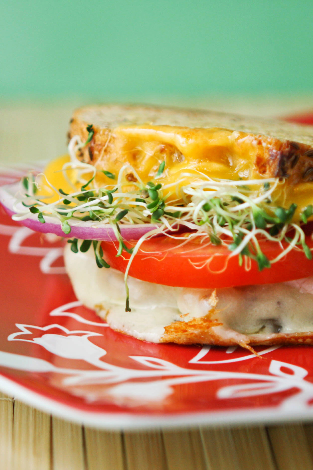 side view of a veggie grilled cheese sandwich