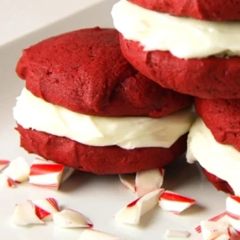 Red Velvet Whoopie Pies with Peppermint Filling