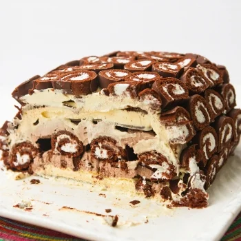 Frozen Swiss Cake Roll Ice Cream Sandwich Cake