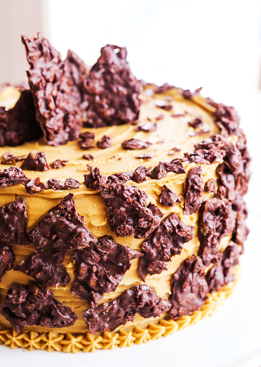 Chocolate Crunch Layer Cake with Caramel Frosting Pip and Ebby