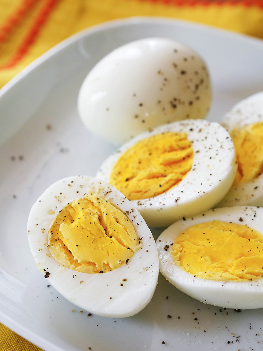 Plate of Instant Pot Hard Boiled Eggs cut in half