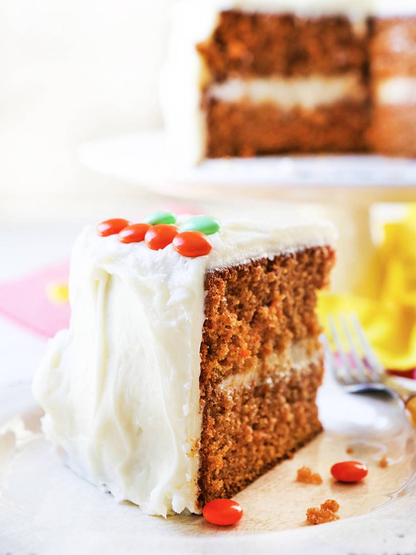  Slice of carrot cake with cream cheese frosting 