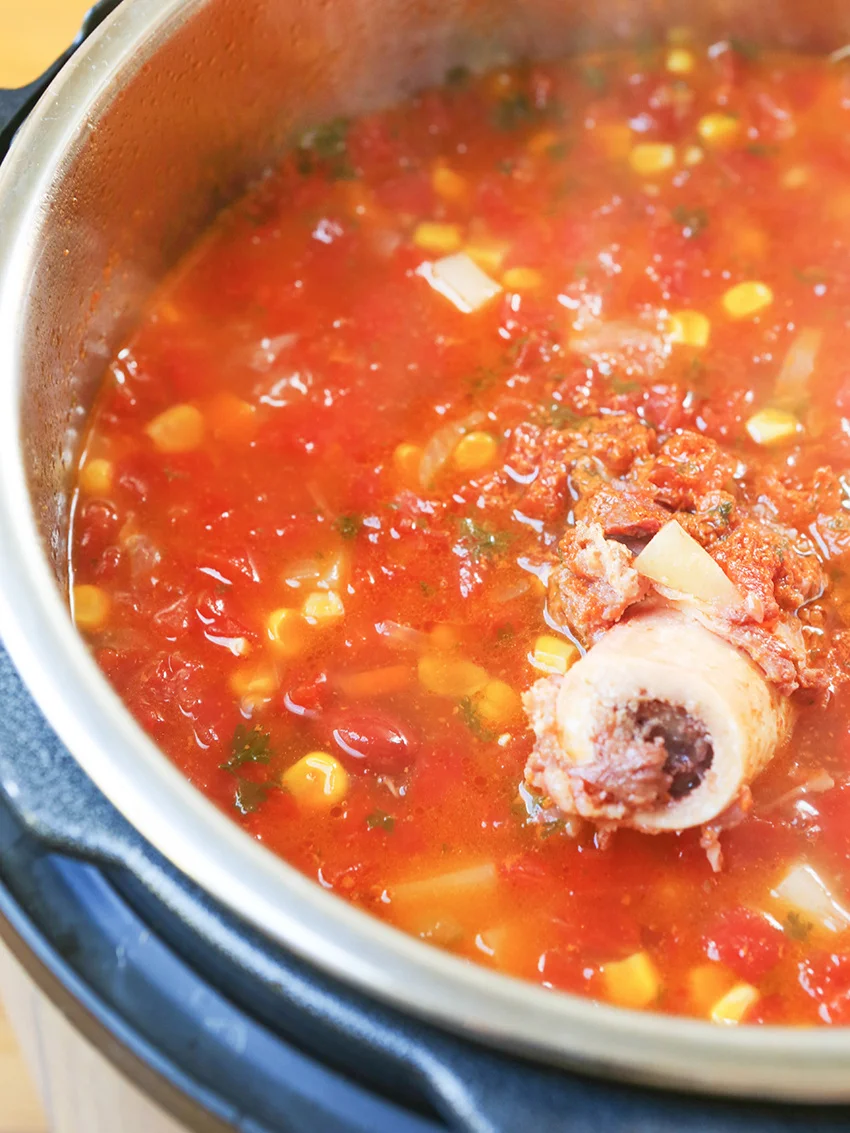 Ham soup just after lid has been removed from the Instant Pot