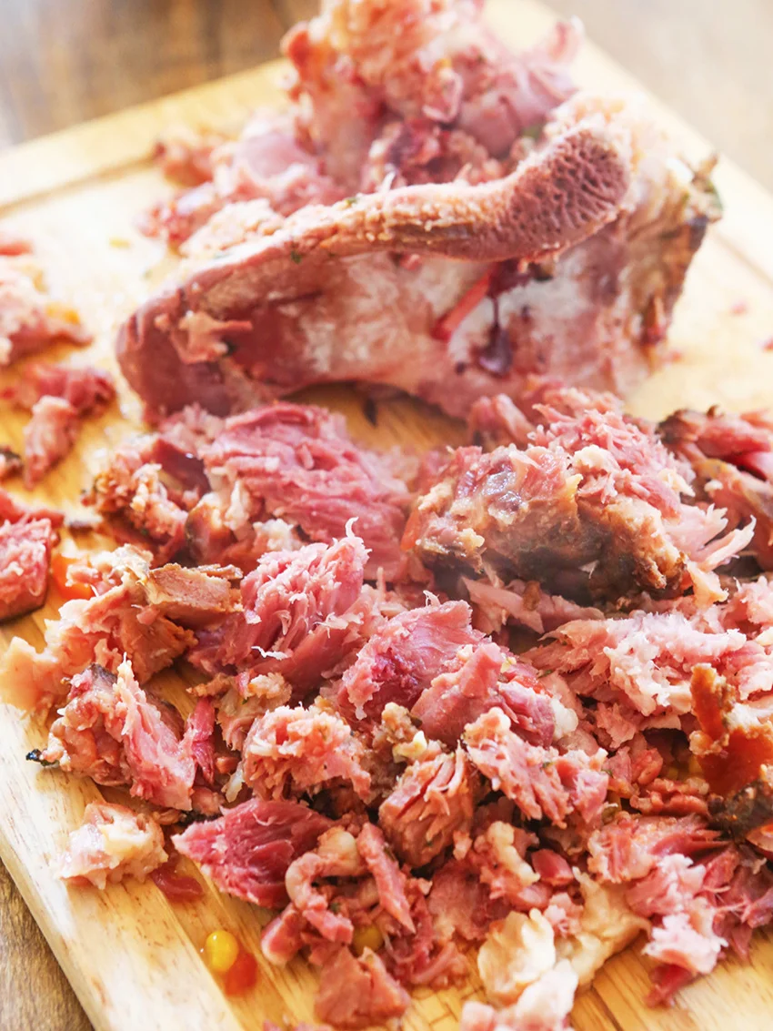 Ham meat removed from bone on a cutting board