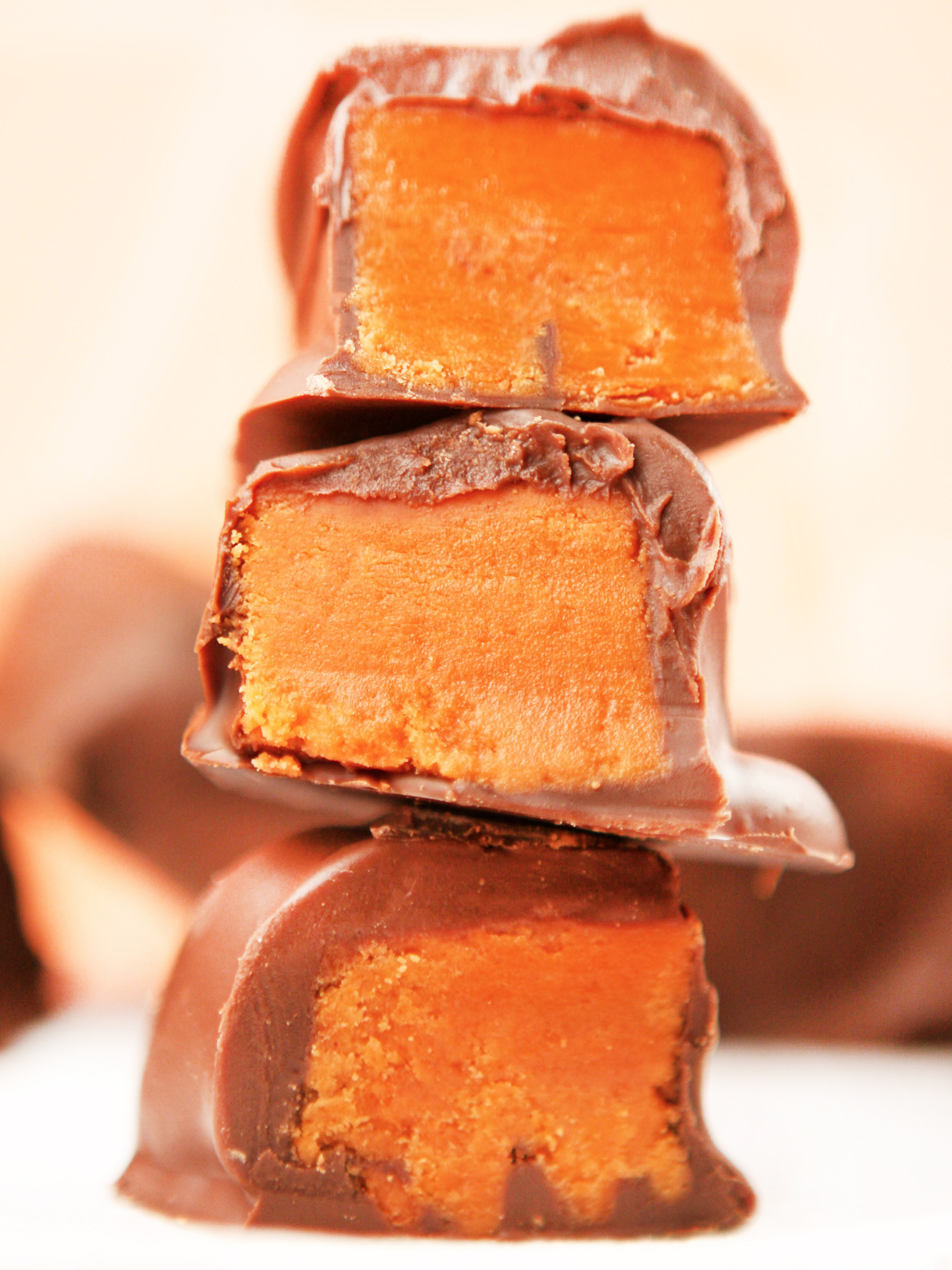 stacked butterfinger candy bar cut in half
