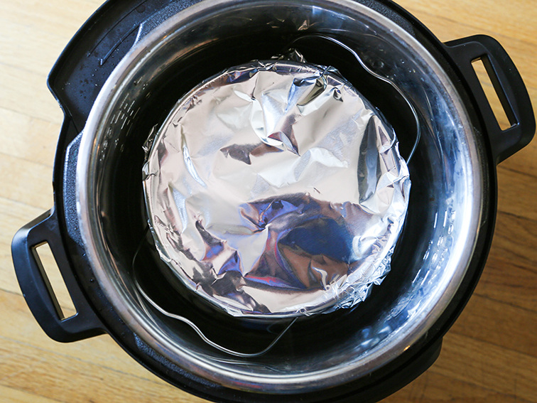 foil-covered pan inside Instant Pot