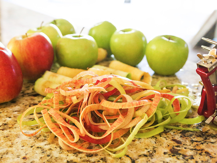 apples on a counter