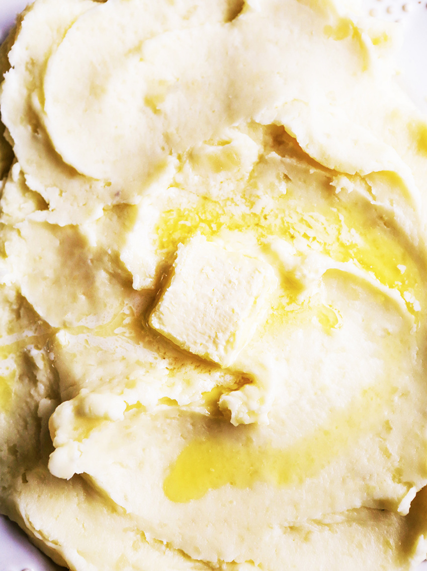 super close up of buttery instant pot mashed potatoes