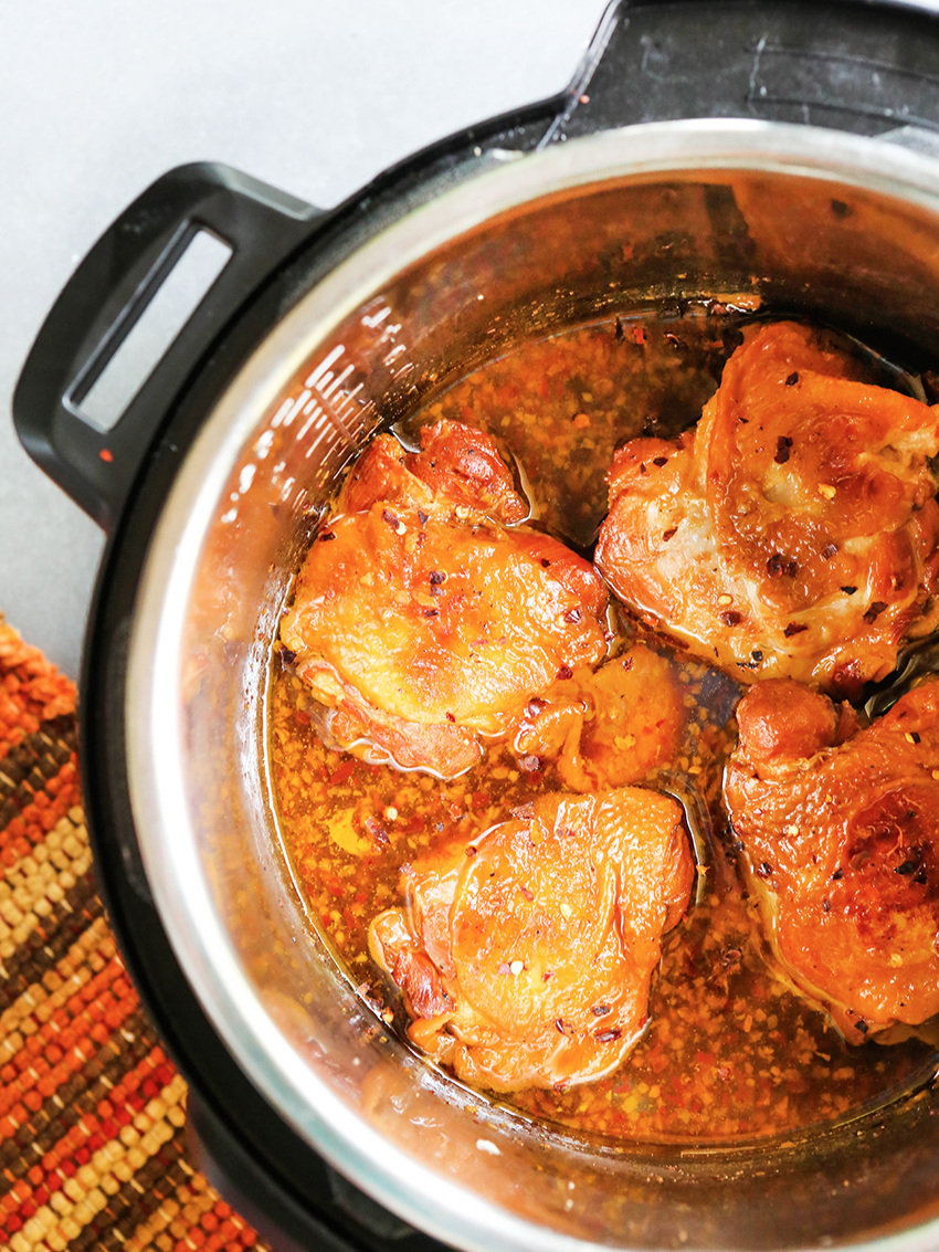 Honey garlic chicken finished cooking inside of an Instant Pot