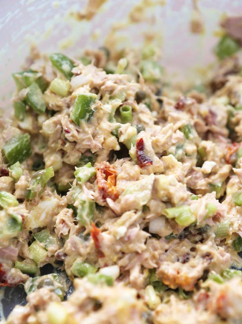 Mixed tuna salad in a bowl