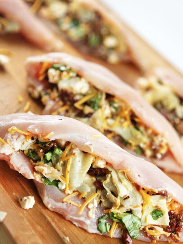  Stuffed chicken breasts ready for cooking 