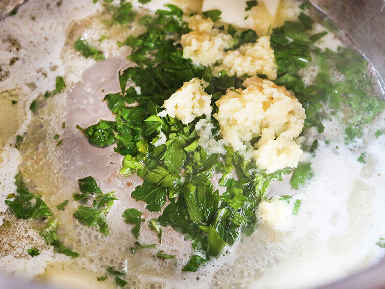  garlic, parsley and butter in instant pot sauteing 