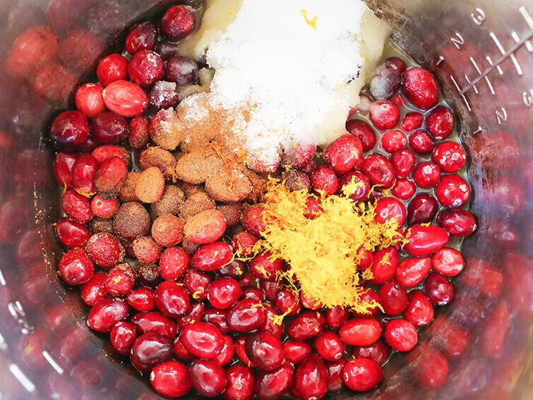  Cranberry sauce ingredients in Instant Pot ready to cook 