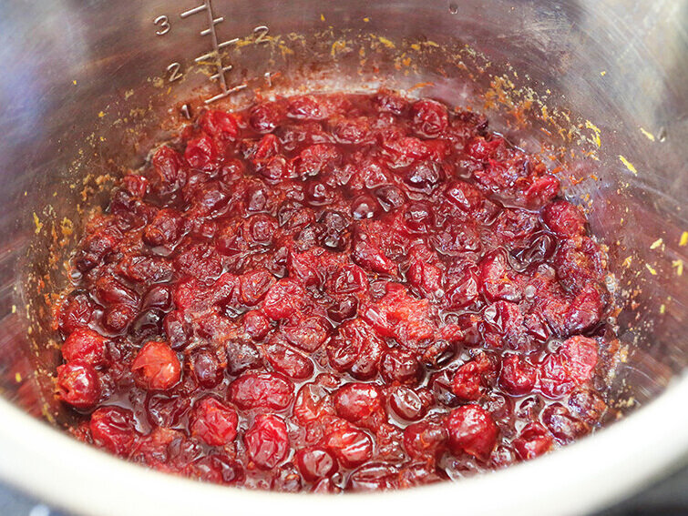 Cooked instant pot cranberry sauce after being cooked in an Instant Pot 