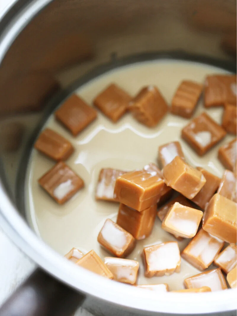 Caramel ingredients in saucepan ready for melting 