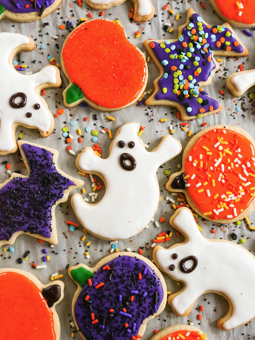 Assortment of halloween themed sugar cookies