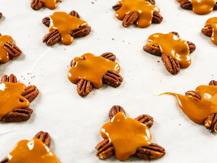  Pecans with melted caramel poured over the top 