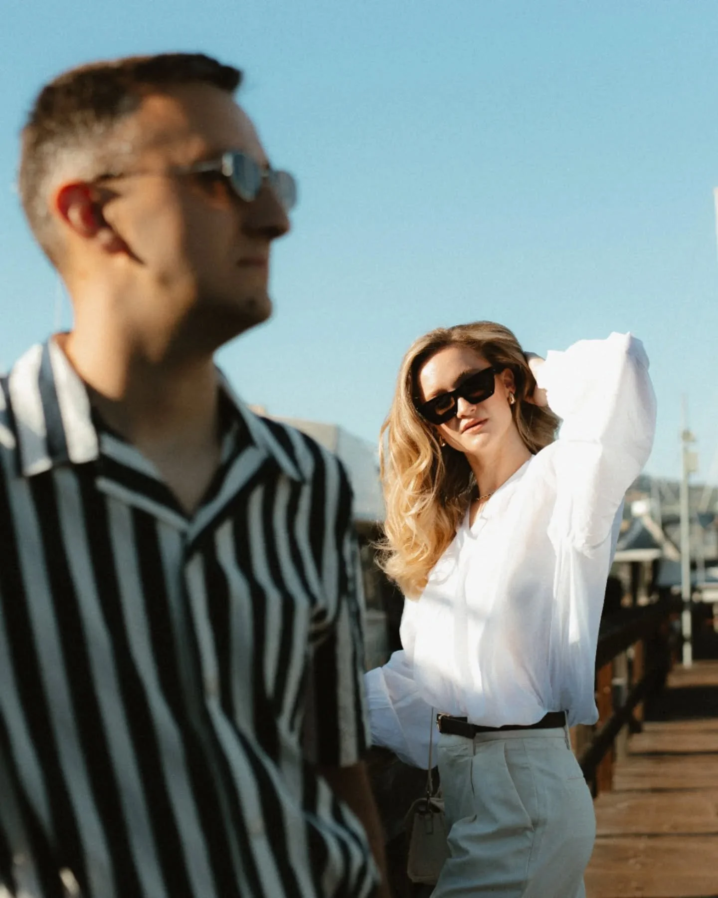 So lucky to have been able to photograph this stylish duo that looks like they came straight out of a vintage postcard in Sausalito, California. Tina and Alex are so effortlessly cool and polished, that I didn't think they could make leaning on dock 