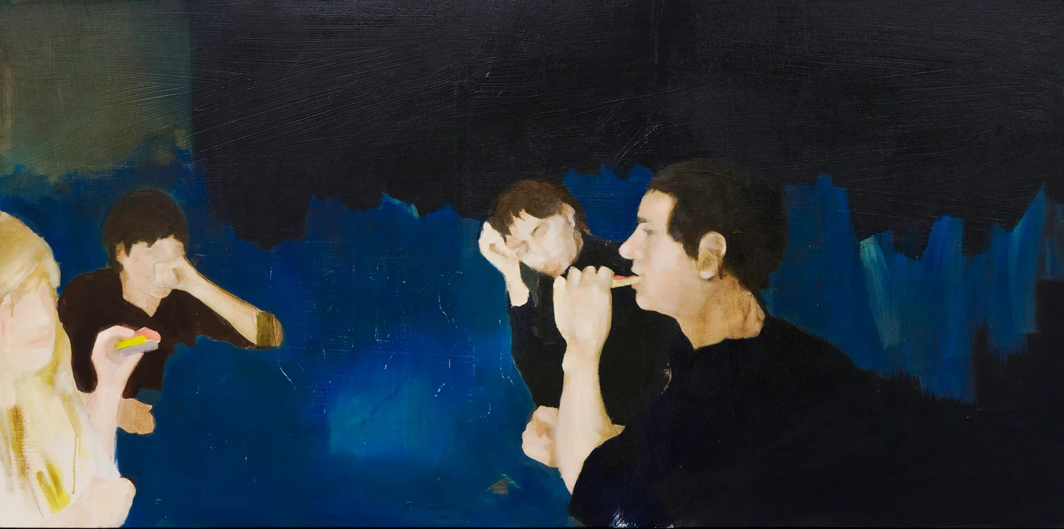 People eating. 2008 Oil on board. 47x92cm