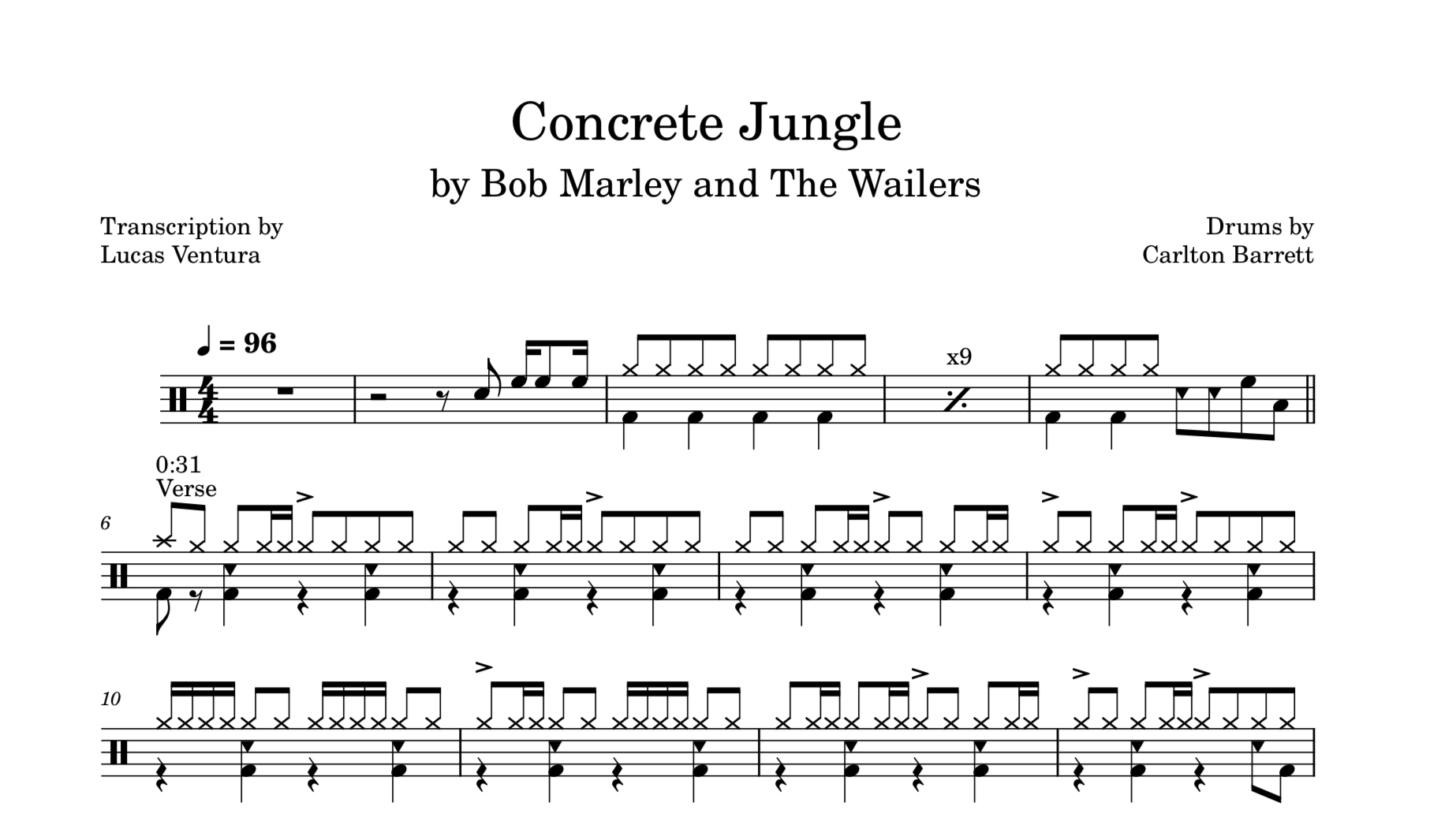 Concrete Jungle Drum Kit Sheet Music Sample