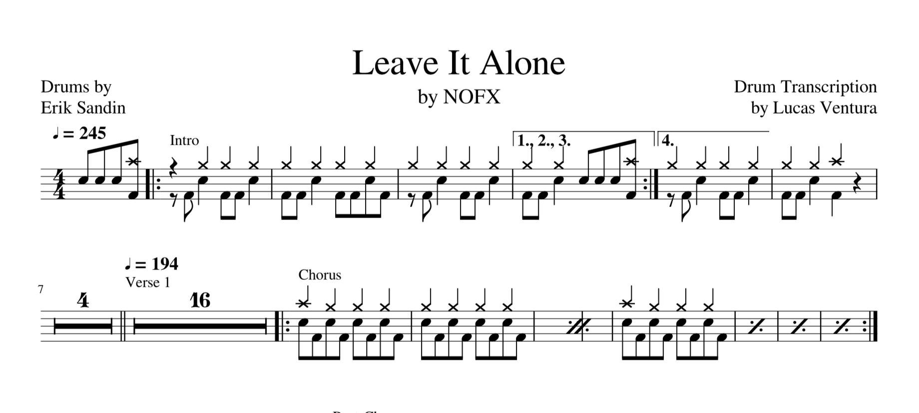 Preview of Leave It Alone by NOFX drum transcription by Lucas Ventura