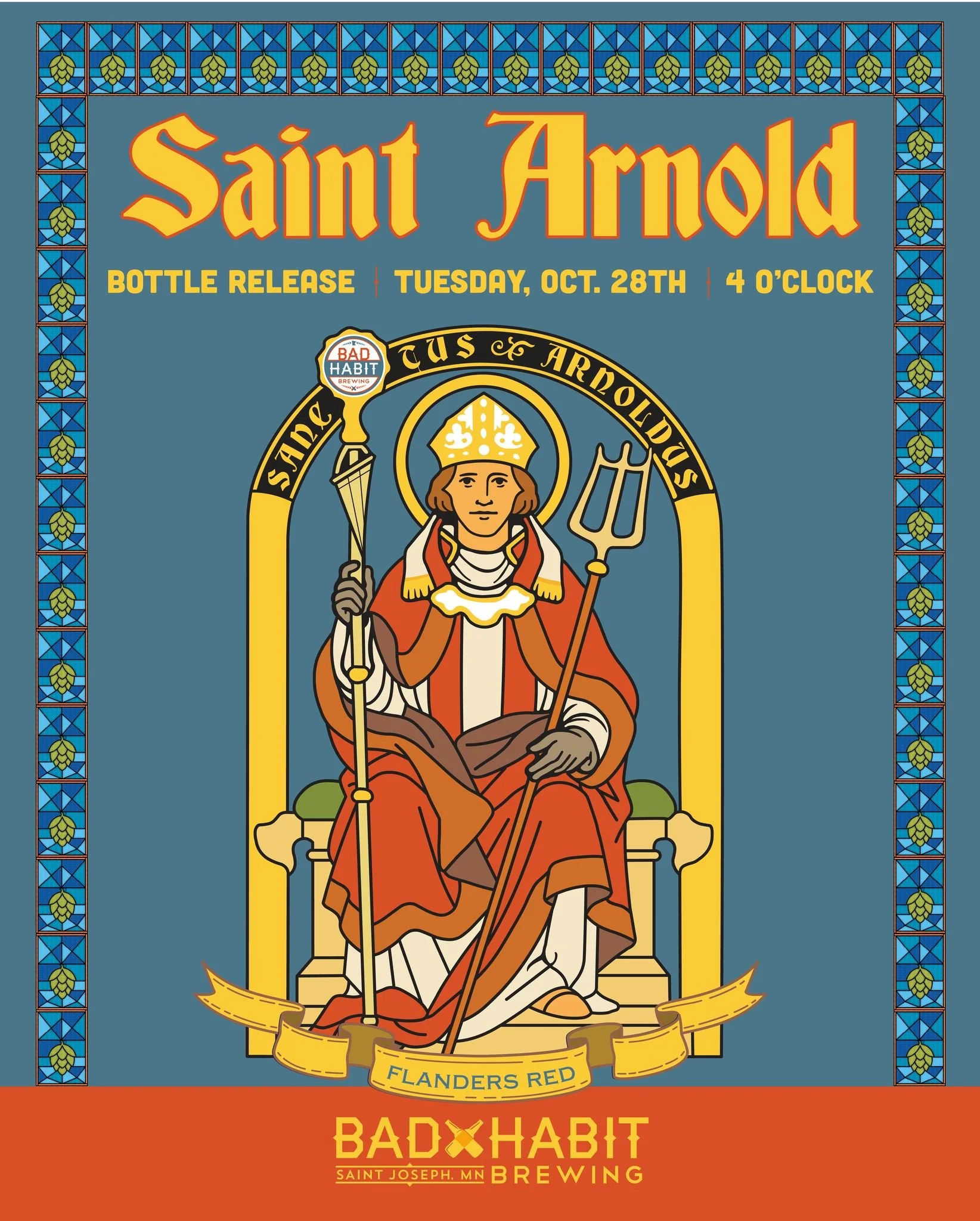 🍒 Saint Arnold arrives next Tuesday, October 28th! 🍒
Our Flanders Red has been gently resting in French red wine barrels since 2019, and the wait was worth it. 🍷

Tart, oaky, and beautifully complex &mdash; with a smooth mouthfeel and notes of swe