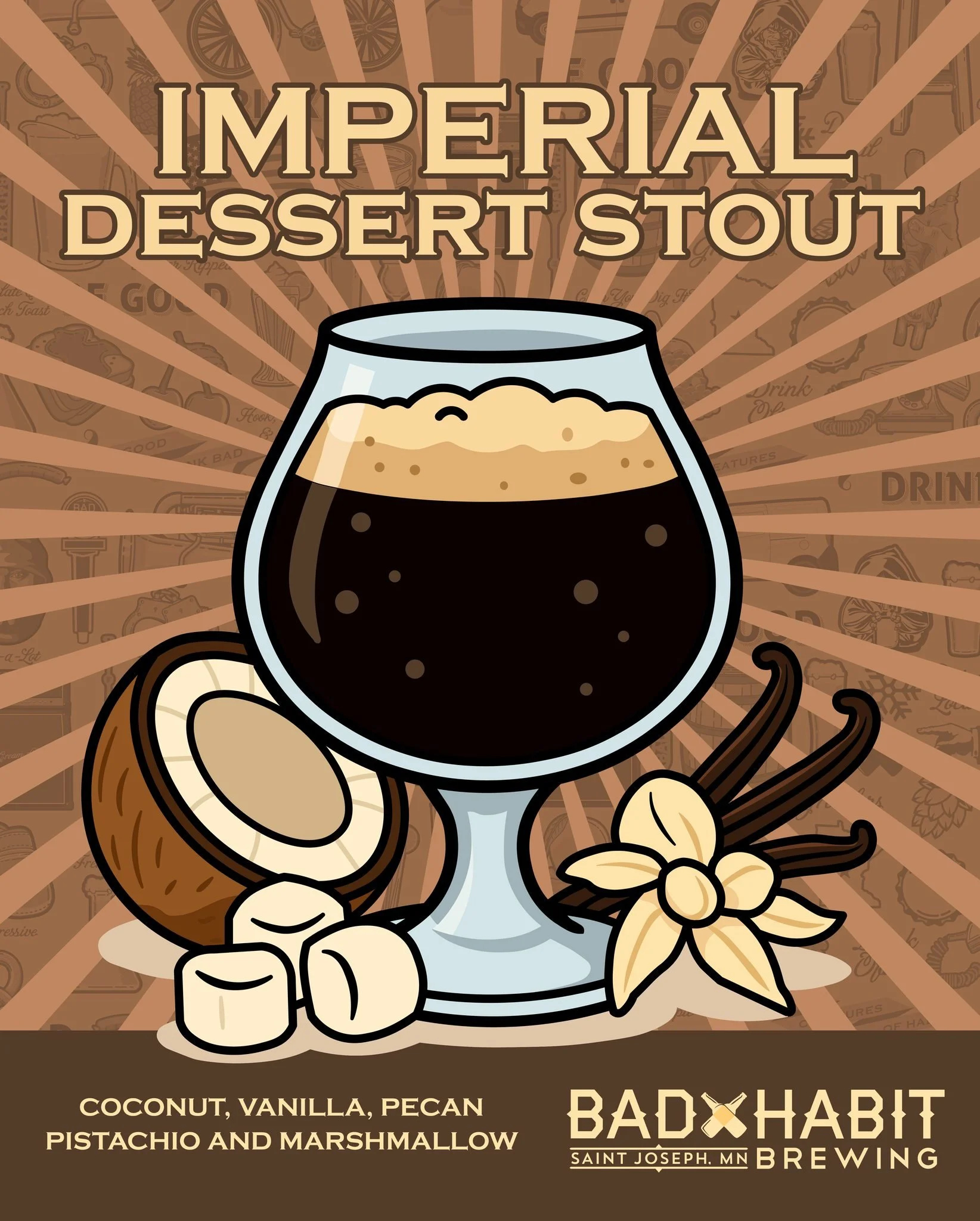 We have quite the treat planned for tomorrow 🍻
Tim hit our Imperial Stout with coconut, vanilla, marshmallow, pistachios, and pecans.
Available on tap only in 10oz pours &mdash; the ultimate dessert stout that&rsquo;s calling your name.

Cool weathe