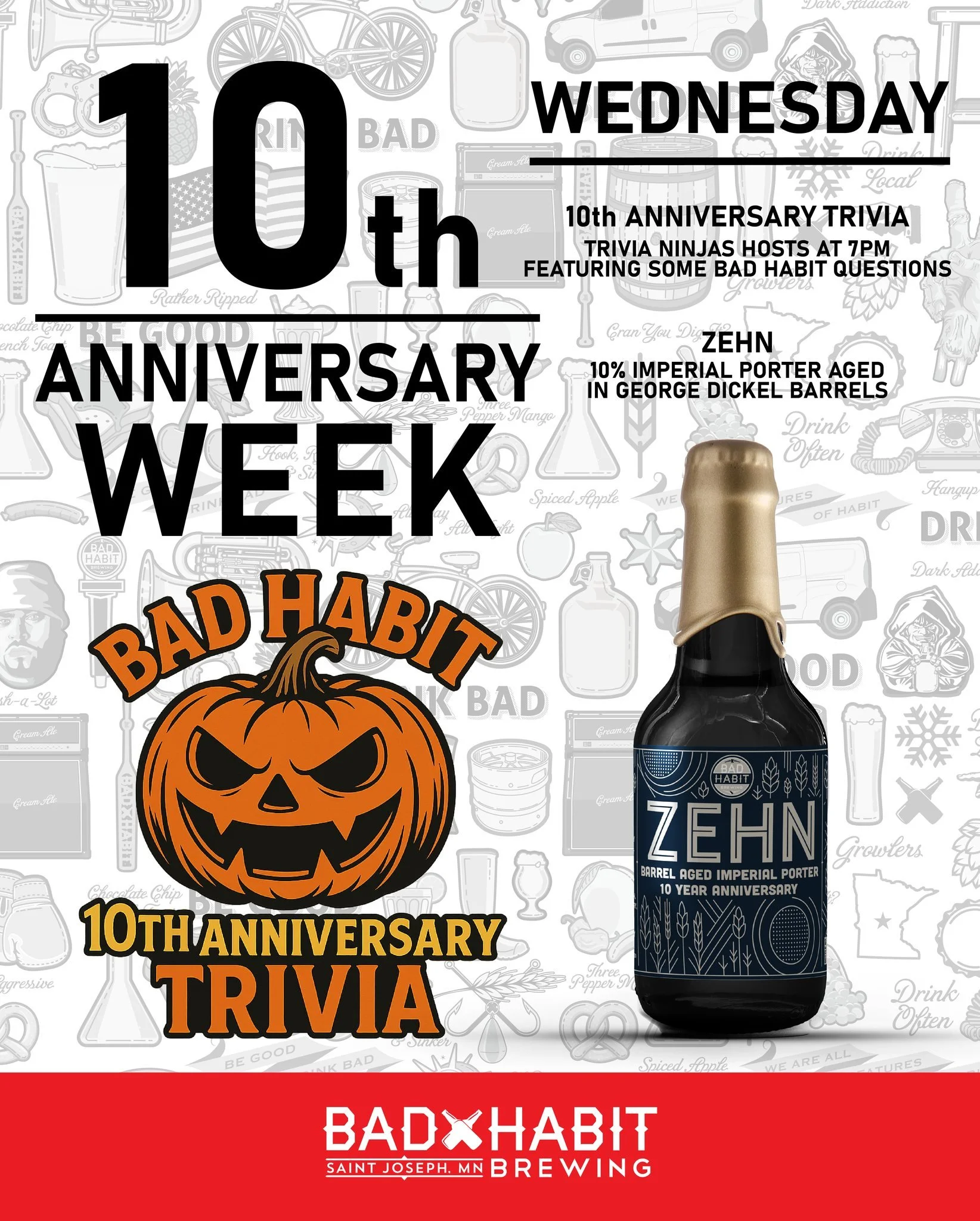 Day ✌️ of our 10th Anniversary Week is here! 🎉

We&rsquo;re starting the day with the release of Zehn and ending it with 10th Anniversary Trivia &mdash; it doesn&rsquo;t get much better than that! 🍺🧠

🍫 Zehn &ndash; 10% Imperial Porter aged in Ge