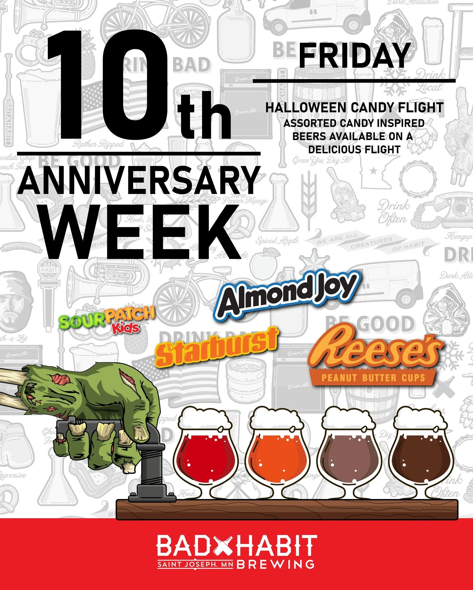 🎉 Today&rsquo;s the day &mdash; our official 10-Year Anniversary! 🎉

Ten years of beers, friends, laughs, and community &mdash; and we couldn&rsquo;t have done it without you. ❤️

To celebrate, we&rsquo;re serving up our delicious candy beers 🍬🍫
