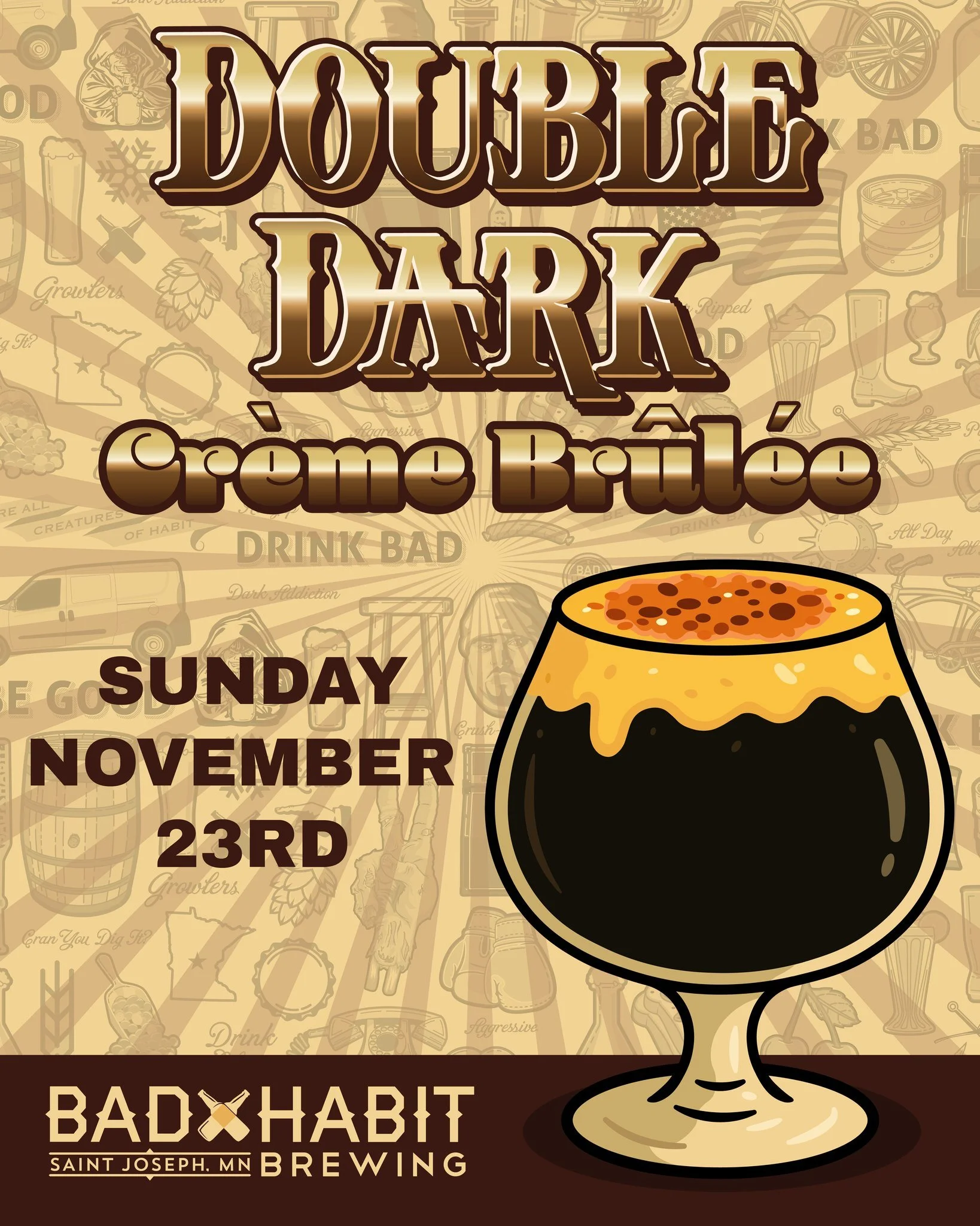 Double Dark Cr&egrave;me Br&ucirc;l&eacute;e might just be your new favorite beverage. 🔥🍮🍺
We&rsquo;re tapping this decadent delight TODAY at noon!

Rich, smooth, and dessert-level delicious &mdash; grab a pour and snag some cans to-go.
Also avail