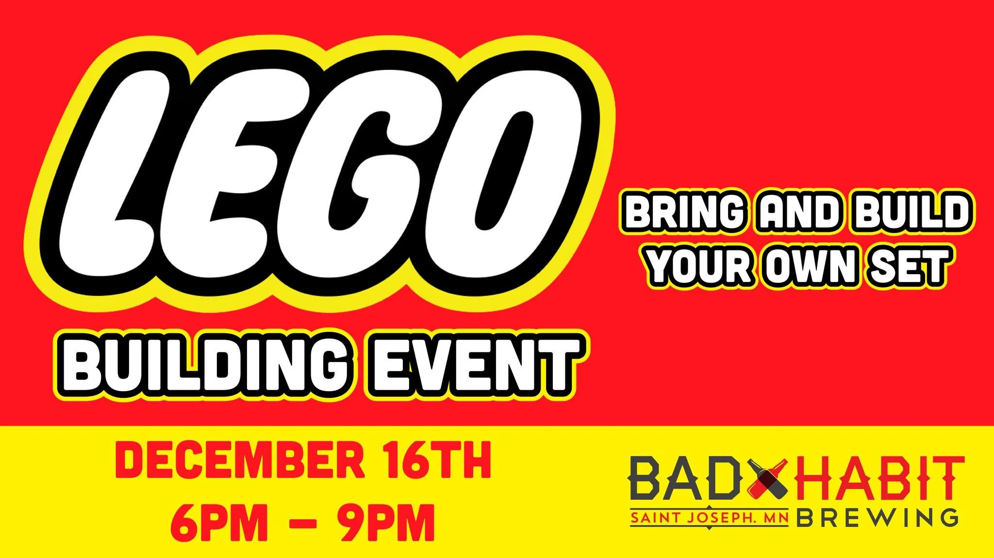 Do you like Legos?
Do you like beer?
If you answered &ldquo;yes&rdquo; in your head to either of those&hellip; we&rsquo;ve got the perfect event for you. 😆

Bring your favorite Lego set, grab a beer, and come build in the warehouse with fellow Lego 