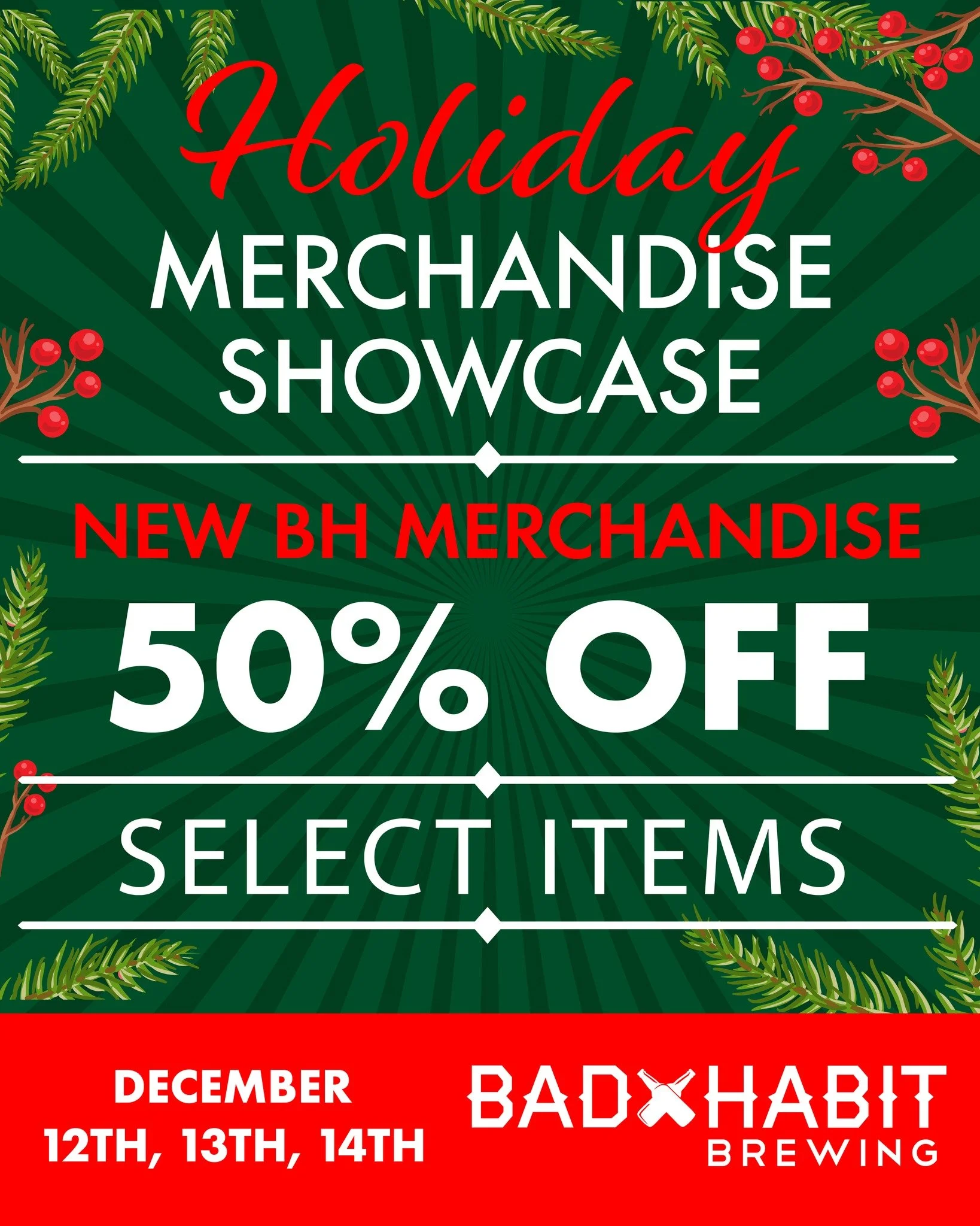 The Bad Habit Holiday Merchandise Sale starts tomorrow! 🎉
Running all weekend long &mdash; Friday, Saturday, and Sunday.

Come browse our full lineup of:
👕 T-shirts
🧥 Hoodies &amp; Sweatshirts
👔 Flannels
🧢 Hats
👚 Long-sleeve tees

Enjoy 10% off