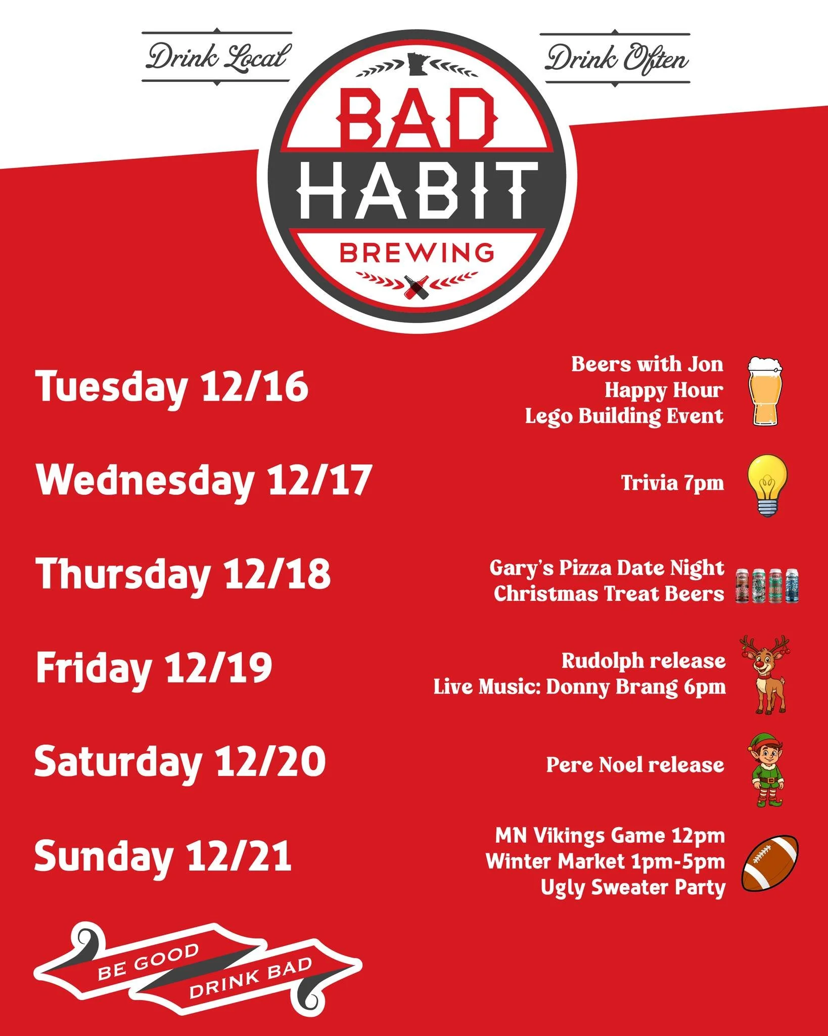 🎄✨ Is it just us&hellip; or is Christmas week sneaking up FAST?! ✨🎄

We&rsquo;ve got an AMAZING week ahead at Bad Habit Brewing with events almost every day, Christmas treat beers dropping, live music, and all the holiday vibes you could ask for. ?