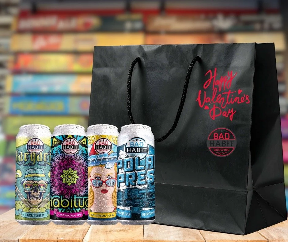 Happy Valentine's Day!💘 Spending the night in this year? Stop by and grab our Dinner To-Go 4pk! 

🍹Sip a Margarita Seltzer while you prep
🍺Dine with our flagship Habitual IPA
☎️Hang Up the phone and talk face-to-face
☕Indulge in the coffee-rich Po
