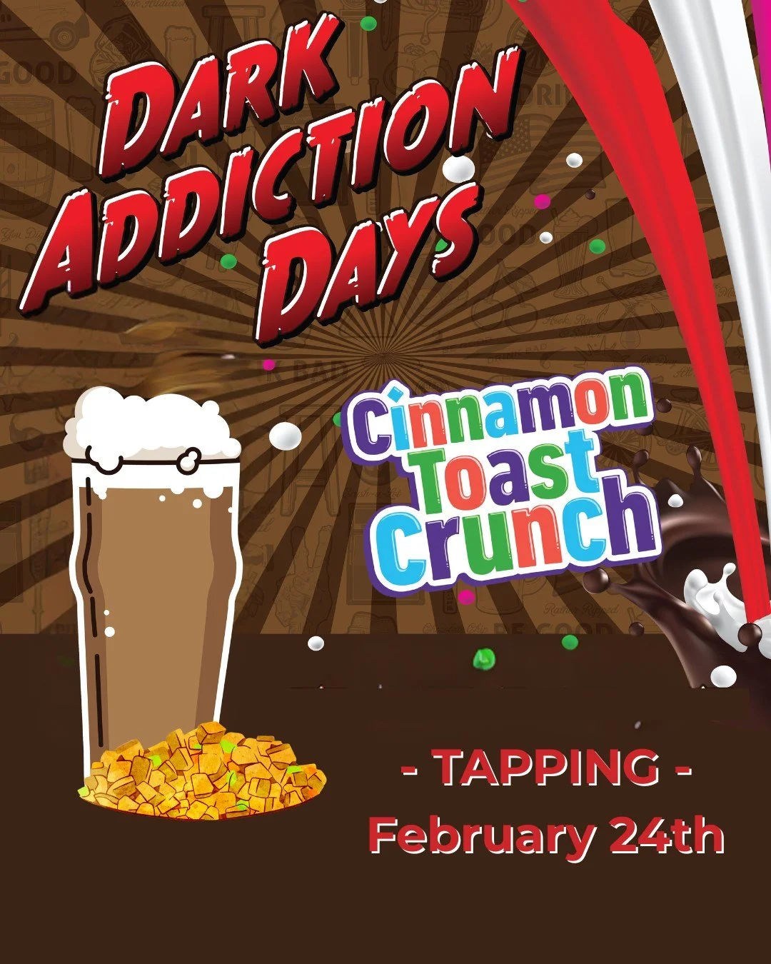 Your favorite cereal, all grown up! Dark Addiction Days is kicking off tomorrow with our Cinnamon Toast Crunch flavor. 

Head into the taproom for a pint or grab a few cans to-go. 

#badhabitbrewing #visitjoetown #beerrelease